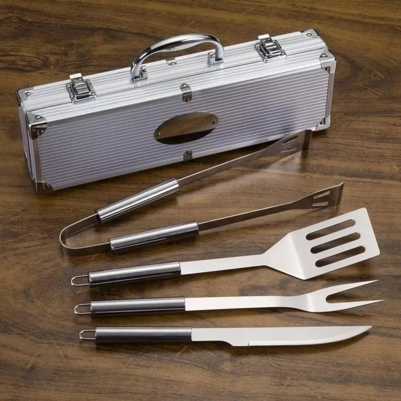 Maleta para Churrasco, Kit Churrasco Aço Inox com Maleta Personalizável 4 Peças