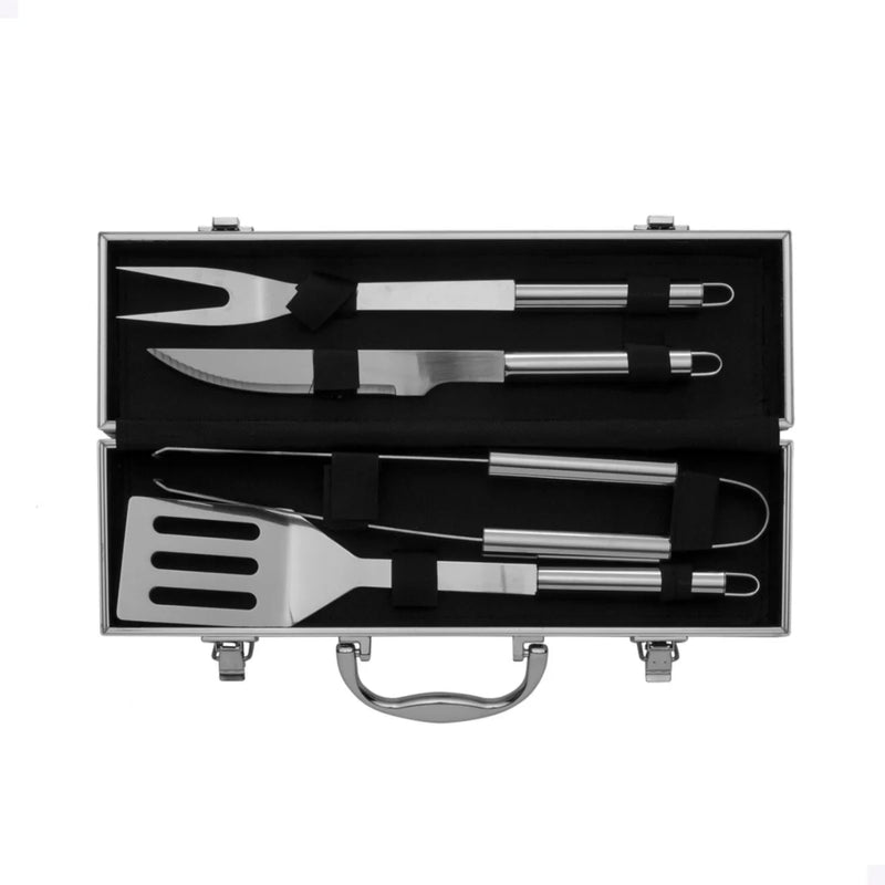 Maleta para Churrasco, Kit Churrasco Aço Inox com Maleta Personalizável 4 Peças