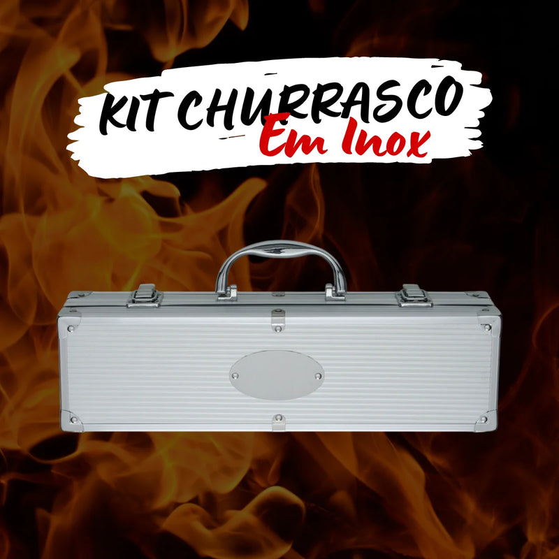 Maleta para Churrasco, Kit Churrasco Aço Inox com Maleta Personalizável 4 Peças