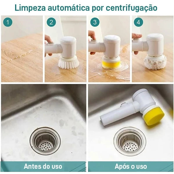 Escova Elétrica de Limpeza 7 em 1 Sem Fio Limpador Multiuso Prático Com Mais Duas Cabeças de Escova